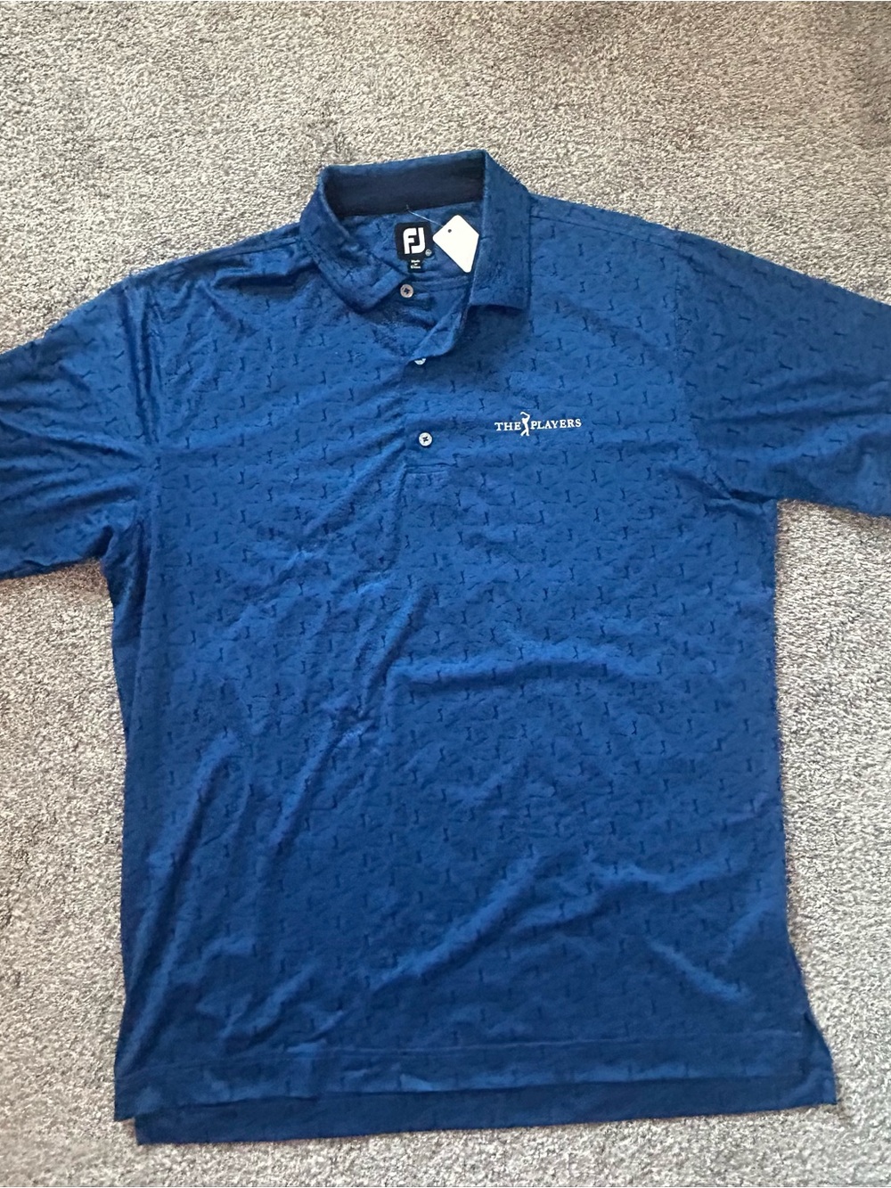 FootJoy The Players Championship Golf Polo Shirt XL Blue Allover Print Logo